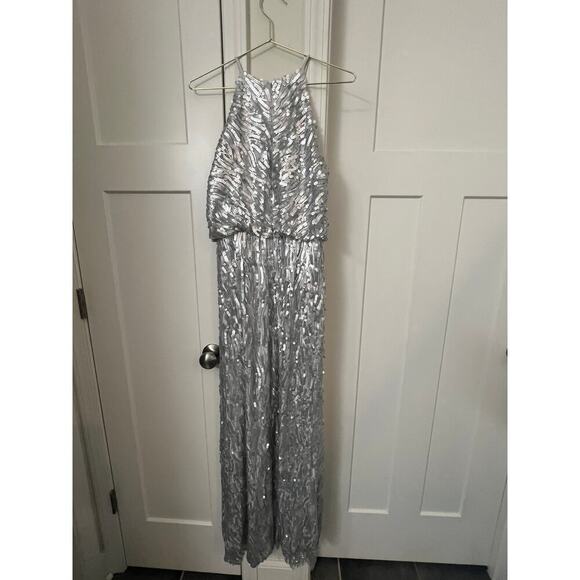 DONNA MORGAN serenity COLLECTION silver  SEQUINED SHIMMER GOWN WOMENS 2 - Picture 4 of 11